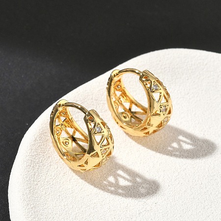 Hollow Triangle Brass Micro Pave Clear Cubic Zirconia Hoop Earrings EJEW-G452-04G-1