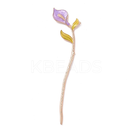 Alloy Enamel Flower Hair Sticks OHAR-PW0006-25G-1