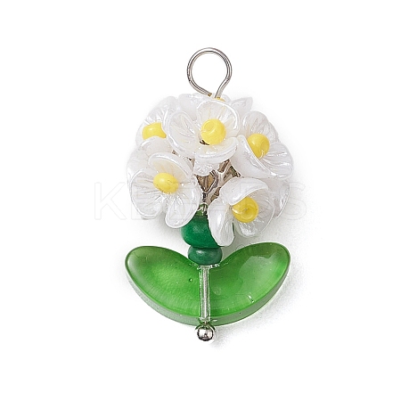 Glass Seed Beaded Flower Pendants X1-PALLOY-MZ00521-02-1