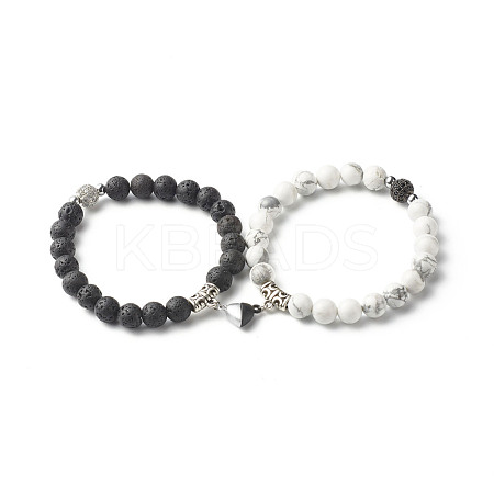 Magnetic Heart Clasps Bracelets Set for Couples Best Friends BJEW-JB06791-1