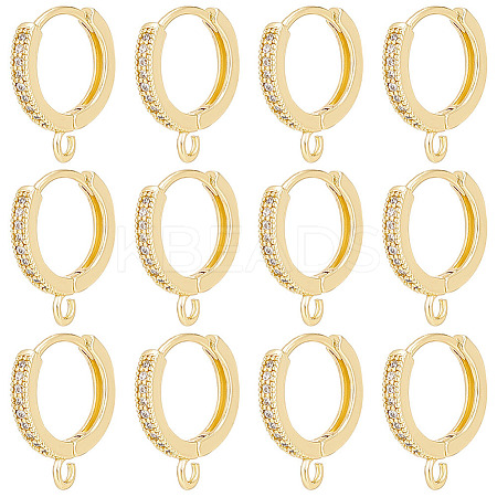 12Pcs Brass Micro Pave Clear Cubic Zirconia Hoop Earring Findings KK-UN0002-23-1