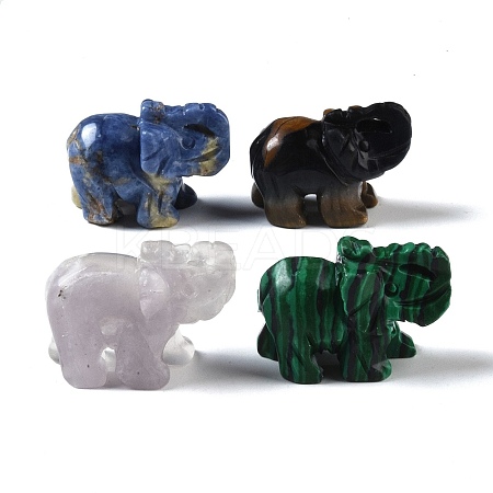 Natural & Synthetic Mixed Gemstone Carved Elephant Figurines DJEW-M015-07-1