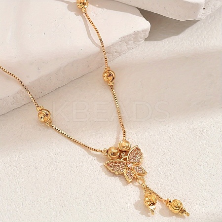 Fashionable Brass Pave Cubic Zirconia Butterfly Pendant Necklaces CT9950-4-1