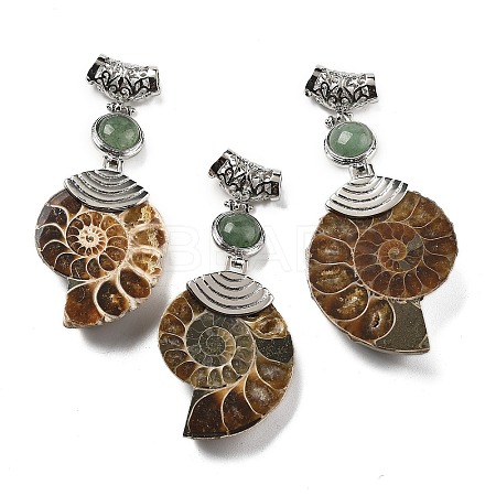 Natural Green Aventurine Fossil Snail Pendants G-F062-02-1
