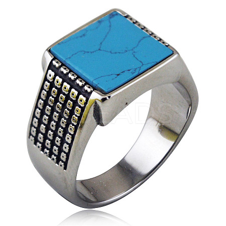 304 Stainless Steel with Synthetic Turquoise Finger Rings FS-WGC2D4C-01-1