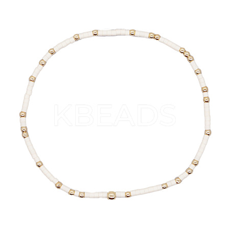 Minimalist Glass Seed Beads & Brass Beads Stretch Bracelets for Women BC0195-17-1