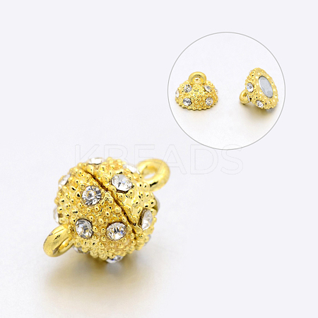 Alloy Rhinestone Magnetic Clasps with Loops X-RB-H116-3-G-1