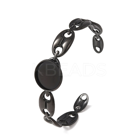 304 Stainless Steel Coffee Bean Chain Cuff Bracelet Blanks with Flat Round Bezel Settings SA-CBA4160-02A-EB-1