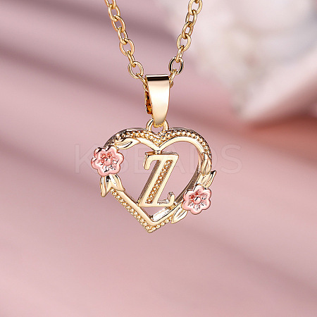 Brass Rose Flower Heart with Letter Pendant Necklaces FS-WGF6950-26-1
