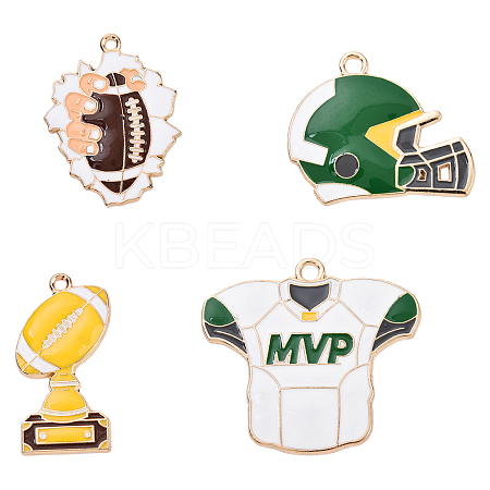 8Pcs 4 Styles Rugby Theme Alloy Enamel Pendants ENAM-YW0004-63-1