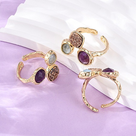 Natural Amethyst/Korean Jade/Agate Germ Cuff Rings RJEW-M076-05G-06-1