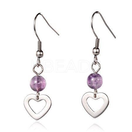 Heart Natural Amethyst Dangle Earrings EJEW-JE01884-03-1