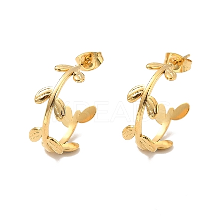Ion Plating(IP) 304 Stainless Steel Leaf Wrap Stud Earrings EJEW-P202-01G-1