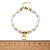 304 Stainless Steel Flat Round with Paw Print Charm Bracelets for Women BJEW-C098-11G-5