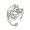 Eco-Friendly Brass Micro Pave Clear Cubic Zirconia Open Cuff Ring for Women RJEW-A025-04P-01-1