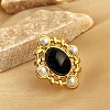 304 Stainless Steel with Natural Gemstone and Plastic Imitation Pearl Adjustable Cuff Rings for Women LS-RJEW-Z096-02G-03-1