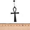Alloy and Iron Ankh Cross Heart with Bat Wings Pendant Black Round Acrylic Rosary Bead Necklaces LS-NJEW-D335-01BP-5