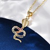 Brass Micro Pave Colorful Cubic Zirconia Snake Pendant Necklaces NJEW-S438-02H-G-1