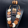 Bohemian Vintage Style Wooden Flat Round Beaded Necklaces & Dangle Earrings & Beadeed Bracelets Sets for Women FS-WGEDB9C-01-2