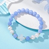 Natural Blue Lace Agate & Cultured Freshwater Pearl Round Beads Stretch Bracelets for Women BJEW-JB13086-01-1