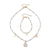 Natural Shell Bead & 304 Stainless Steel Dragonfly & 
Alloy Enamel Teardrop with Butterfly Pattern Pendant Necklace & Charm Bracelets Sets SJEW-JS01376-2