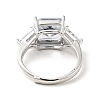 Clear Cubic Zirconia Rectangle Adjustable Ring RJEW-I087-11-4