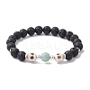 2Pcs 2 Style Skull & Cross & Round Natural & Synthetic Mixed Gemstone Beaded Stretch Bracelets Set BJEW-JB09519-2