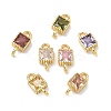 Brass Pave Cubic Zirconia Square Connector Charms KK-P348-12G-1
