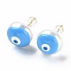 Natural Shell Evil Eye Stud Earrings with Enamel EJEW-G334-06G-1