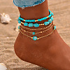 Iron & Natural Howlite & Synthetic Turquoise & Glass Seed Beaded Evil Eye 5 Layered Anklets for Women FS-WG0BCD8-04-1