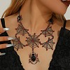 Halloween Spider Web Alloy Siam Rhinestone Bib Necklaces for Women LS-NJEW-P340-01B-1