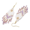 Woven Seed Beads & Natural Gemstone Tassel Earrings EJEW-MZ00154-5