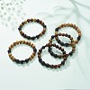 Natural Lava Rock & Wood Beaded Stretch Bracelet BJEW-JB08534-02-2
