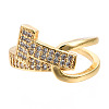 Cubic Zirconia Initial Letter T Open Cuff Ring RJEW-N037-041B-2