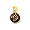 Brass Coconut Brown Enamel Flat Round with Heart European Dangle Charms KK-C113-05G-1