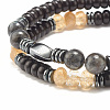 2Pcs 2 Style Coconut & Natural Larvikite & Watermelon Stone Glass Stretch Bracelets Set BJEW-JB07832-5