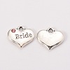 Wedding Theme Antique Silver Tone Tibetan Style Heart with Bride Rhinestone Charms LS-TIBEP-N005-12D-1