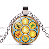 7 Chakra Glass Pendant Necklace CHAK-PW0001-019A-1