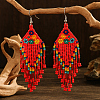 Bohemian Style Handmade Earrings with Glass Beads and Tassels QT0672-6-1
