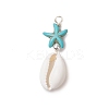 2Pcs 2 Colors Cowrie Shell & Synthetic Turquoise Starfish Pendants PALLOY-JF03407-2