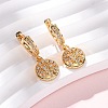Flat Round with Tree Brass Micro Pave Clear Cubic Zirconia Hoop Earrings EJEW-F384-10G-2