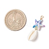 Dyed Synthetic Turquoise Starfish & Natural Cowrie Shell Pendants PALLOY-JF03932-2