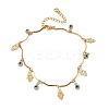 Bohemian Brass & Resin Light Blue Evil Eye & Hamda Hand Tassel Anklets AJEW-Z046-01G-2