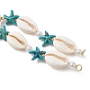 Natural Cowrie Shell & Starfish Dyed Synthetic Turquoise & Round Imitation Pearl Braided Bead Bracelet Making AJEW-JB01532-5