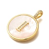 Rack Plating Brass Micro Pave Clear Cubic Zirconia Pendants with Shell KK-M309-42G-I-3