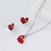 304 Stainless Steel Enamel Heart Pendant Necklace & Stud Earrings Set for Women AP1846-2-1
