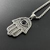 Retro Punk Style 304 Stainless Steel Jet Rhinestone Hamsa Hand Pendant Necklaces for Hip-hop Fashion Men JT3718-4