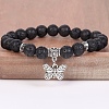 8MM Round Natural Lava Rock Beaded Stretch Bracelets with Alloy Butterfly Charms FQ7211-6-1