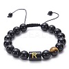 Natural Black Agate & Tiger Eye Round Beaded Adjustable Bracelets HL8029-18-1