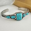 Square Alloy Synthetic Turquoise Cuff Bangles for Women WGCD943-02-1